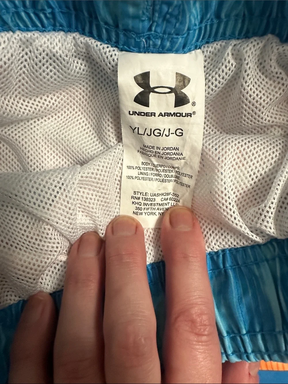 Under Armour size youth large Blue and Orange Boys Swim Shorts EUC